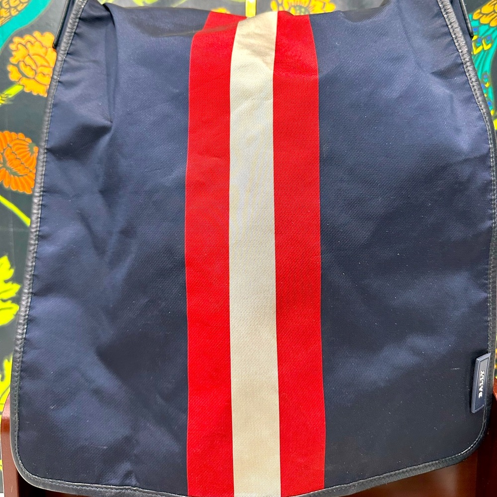 Bally Navy Nylon Messenger Bag with Red Ivory Stripe